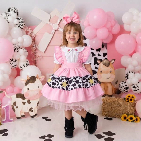 Vestido Temáticos Kids Doce Mimosa Rosa – Fazendinha – Vaquinha