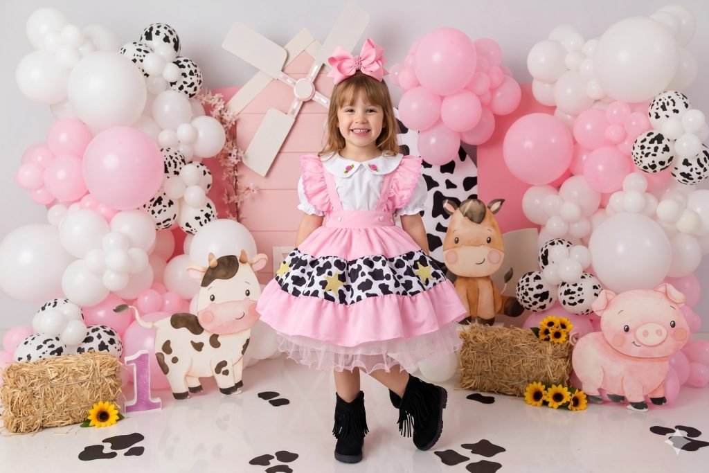 Vestido Temáticos Kids Doce Mimosa Rosa – Fazendinha – Vaquinha