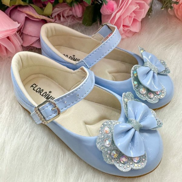 Sapatilha Flor Di MIla Baby Azul Bebe lacinho Strass