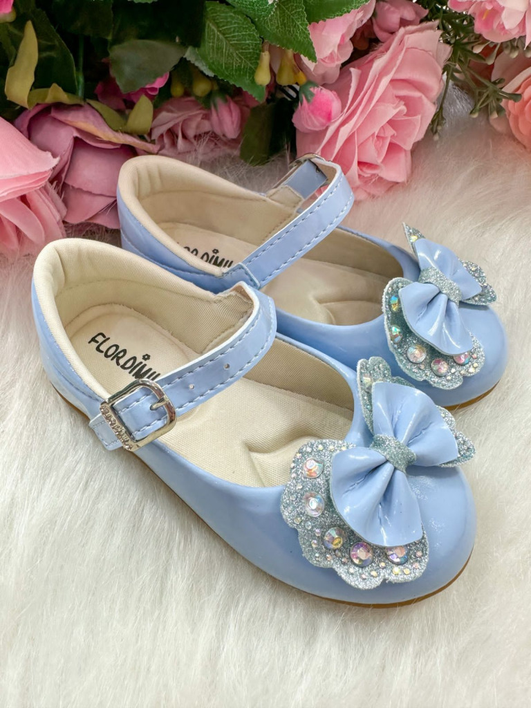 Sapatilha Flor Di MIla Baby Azul Bebe lacinho Strass