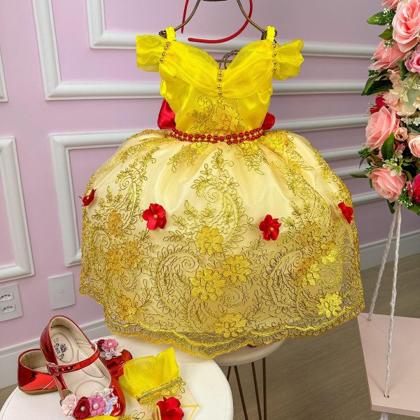 Vestido Princesa Tematico Princesa Amarela