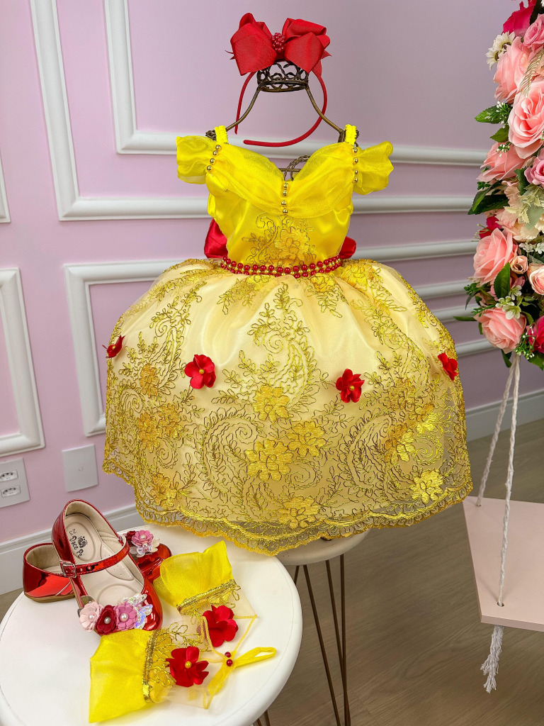 Vestido Princesa Tematico Princesa Amarela