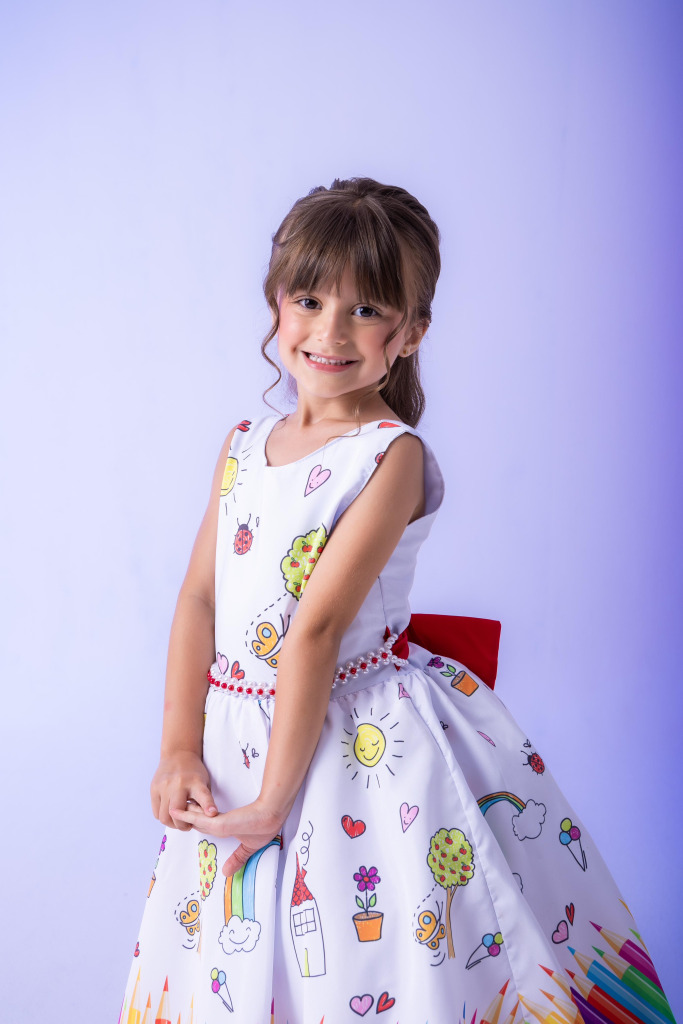 Vestido Marie Lapis Aquarela ABC Branco e Vermelho