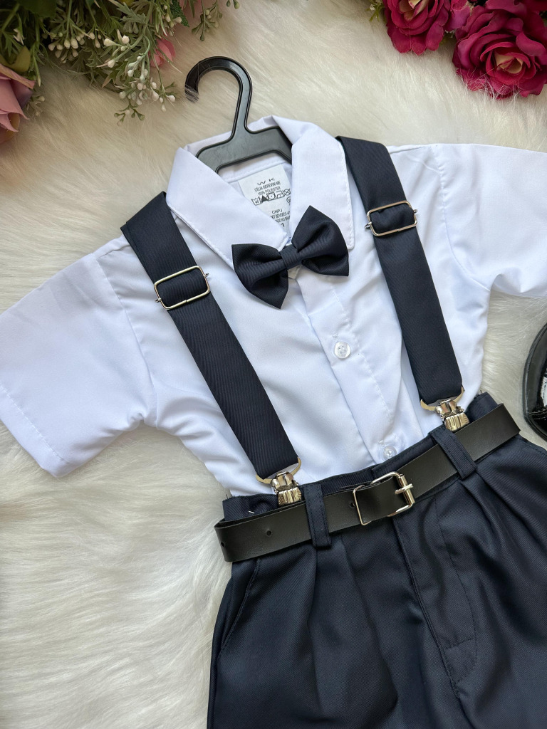 Conjunto Miss Cherry Meninos Social Shorts Ravi Azul Petroleo