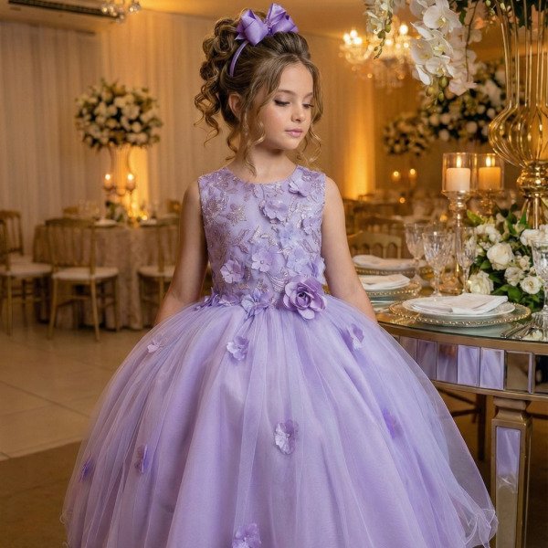 Vestido Juvenil Vila Lele Regata Flores Lilas