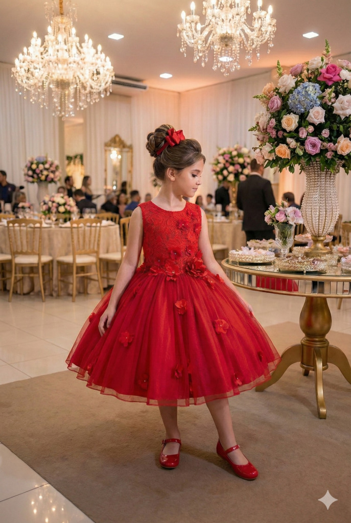 Vestido Juvenil Vila Lele Regata Flores Vermelho