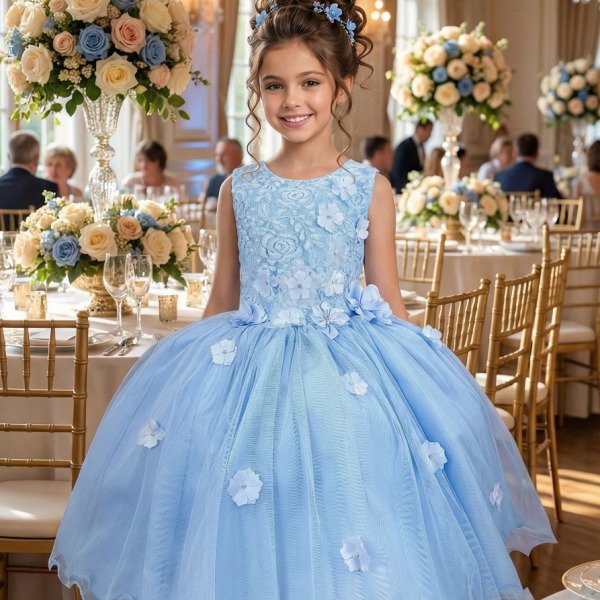 Vestido Juvenil Vila Lele Regata Flores Azul Bebe
