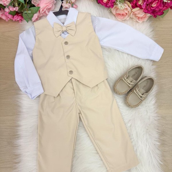 Conjunto Miss Cherry Social Leonardo Colete Palha – Bege