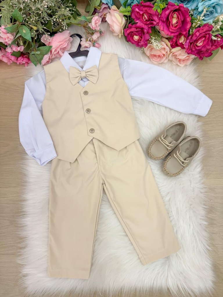 Conjunto Miss Cherry Social Leonardo Colete Palha – Bege