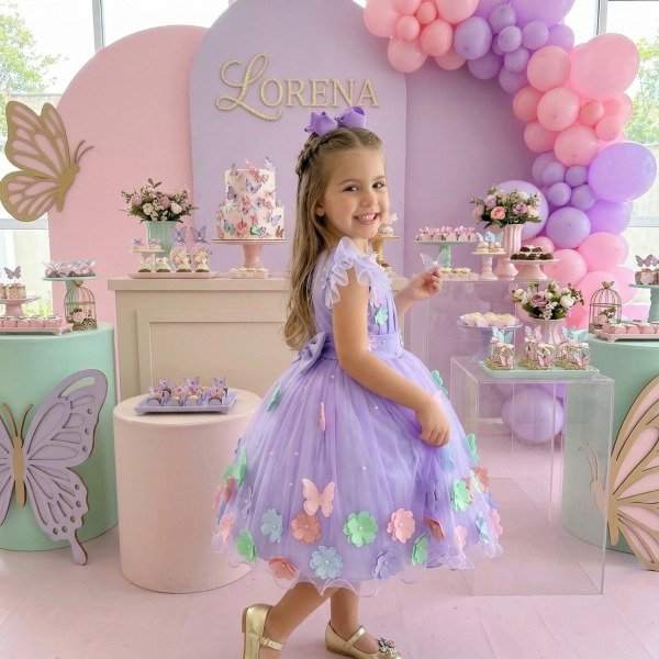 Vestido Marie Jardim Encantado Isis Luxinho Lilas