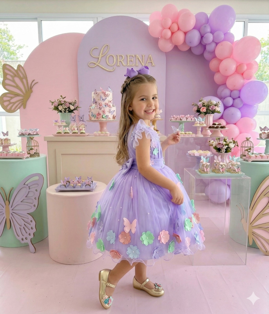 Vestido Marie Jardim Encantado Isis Luxinho Lilas