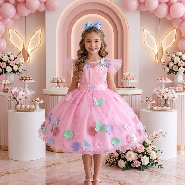 Vestido Marie Jardim Encantado Isis Luxinho Rosa