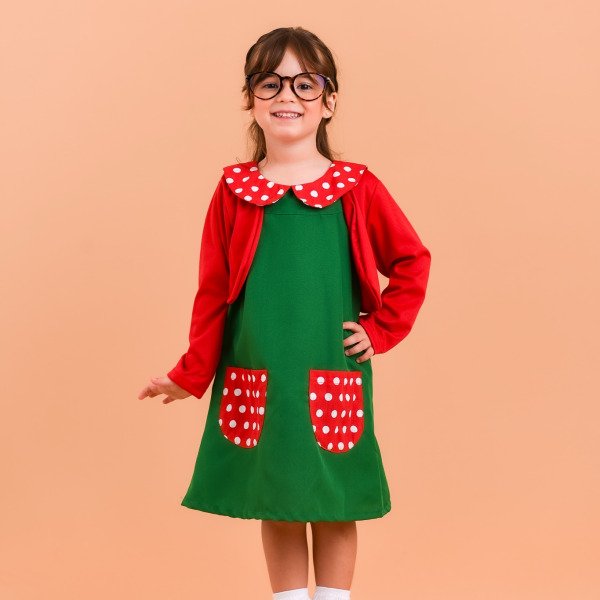 Fantasia Infantil Chiquinha Verde e Vermelho Festas Luxo