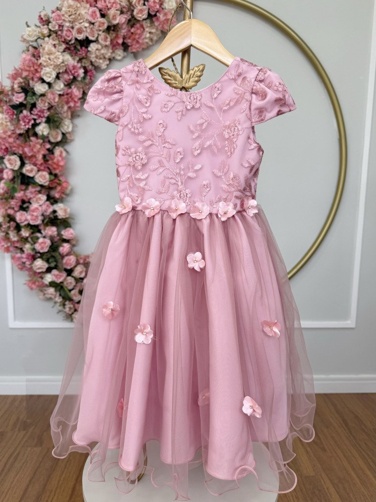 Vestido Infantil Jardim Encantado Rose Festa C/ Renda Luxo