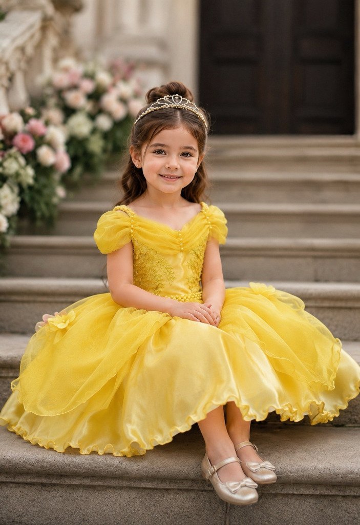 Vestido Infantil Bela e a Fera Princesas C/ Renda e Pérolas