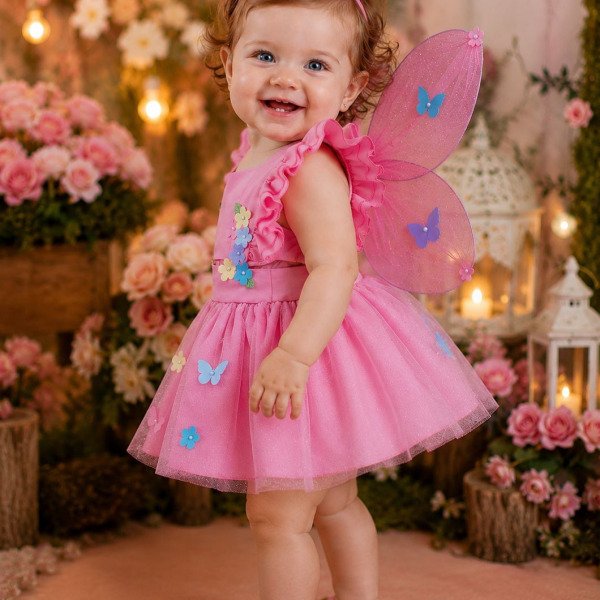 Romper/Vestido Princesa Belli Jardim Encantado Rosa