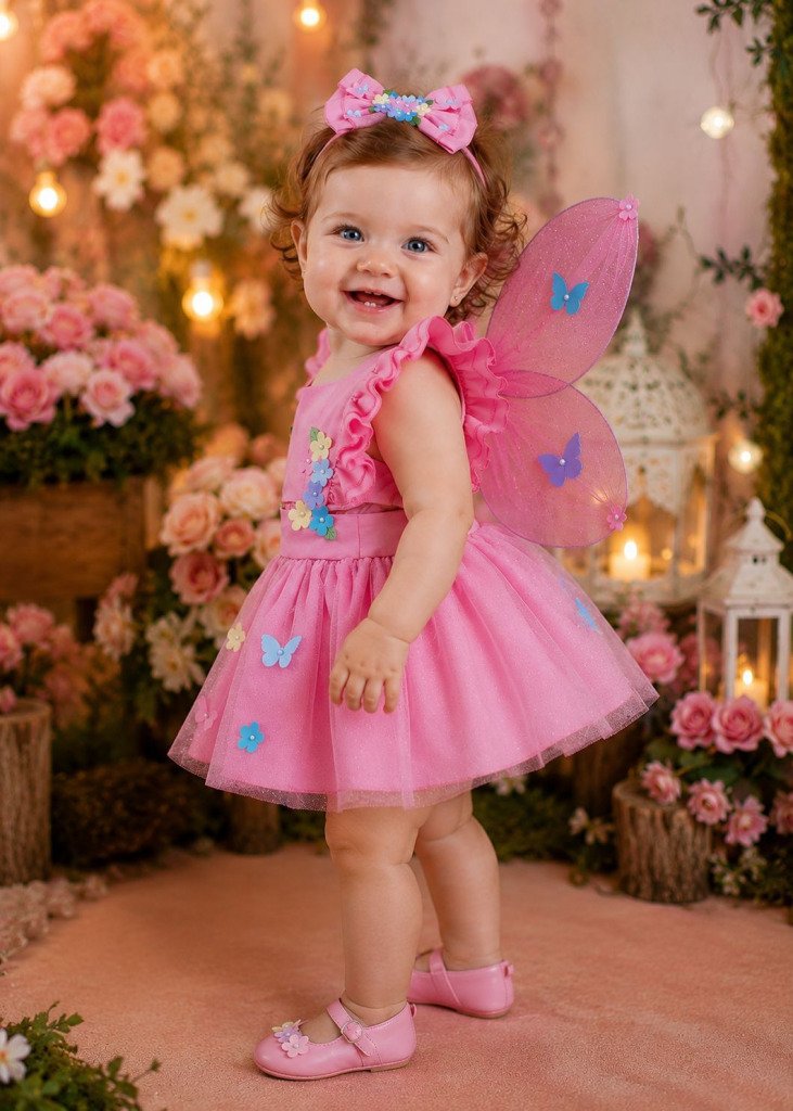 Romper/Vestido Princesa Belli Jardim Encantado Rosa