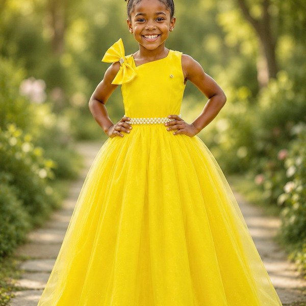 Vestido Infantil Longo Amarelo Luxo Daminhas Formaturas
