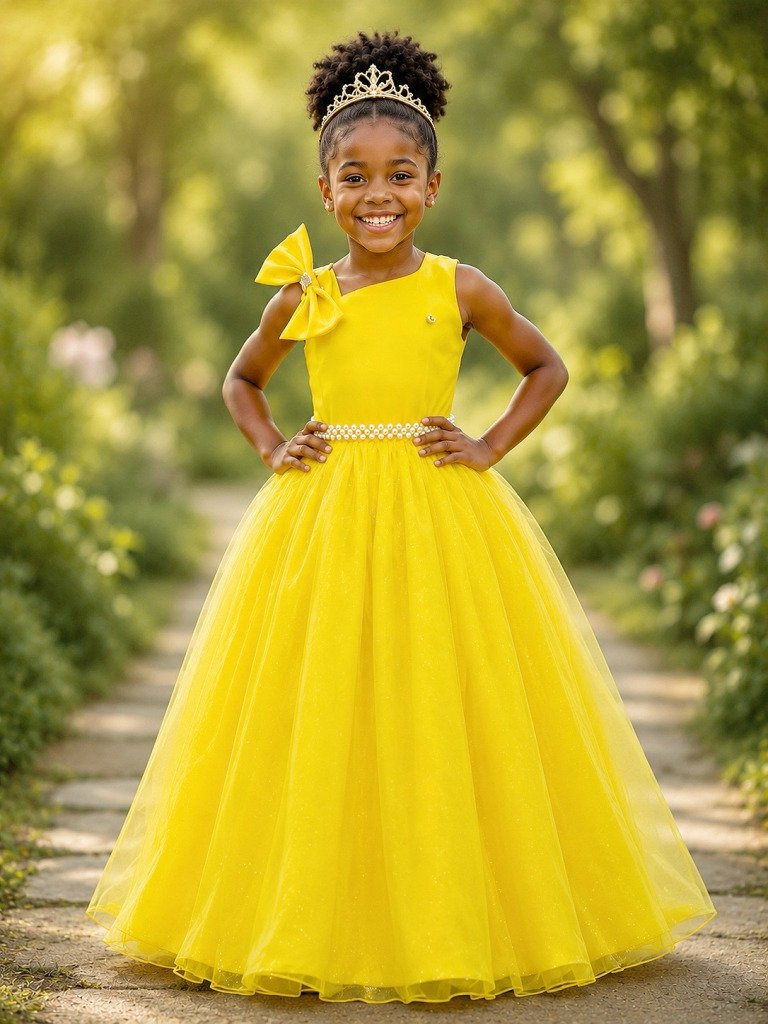 Vestido Infantil Longo Amarelo Luxo Daminhas Formaturas