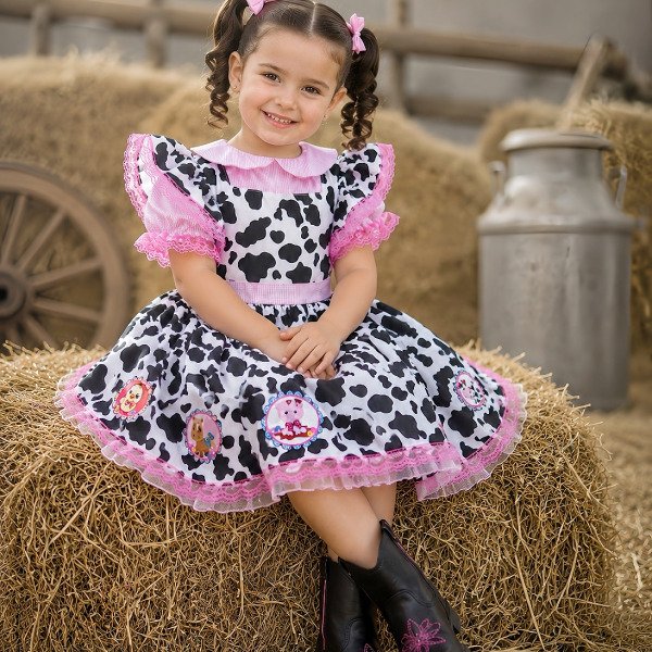 Conjunto Infantil Cropped e Jardineira Fazendinha Vaquinha