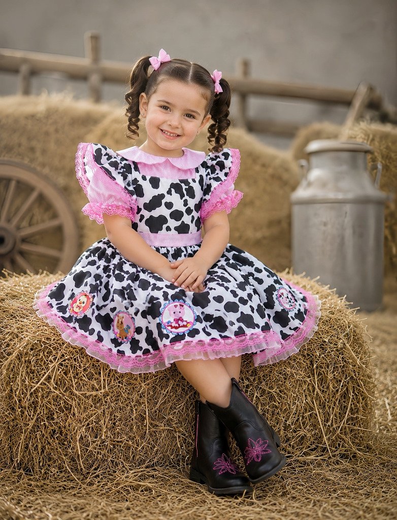 Conjunto Infantil Cropped e Jardineira Fazendinha Vaquinha