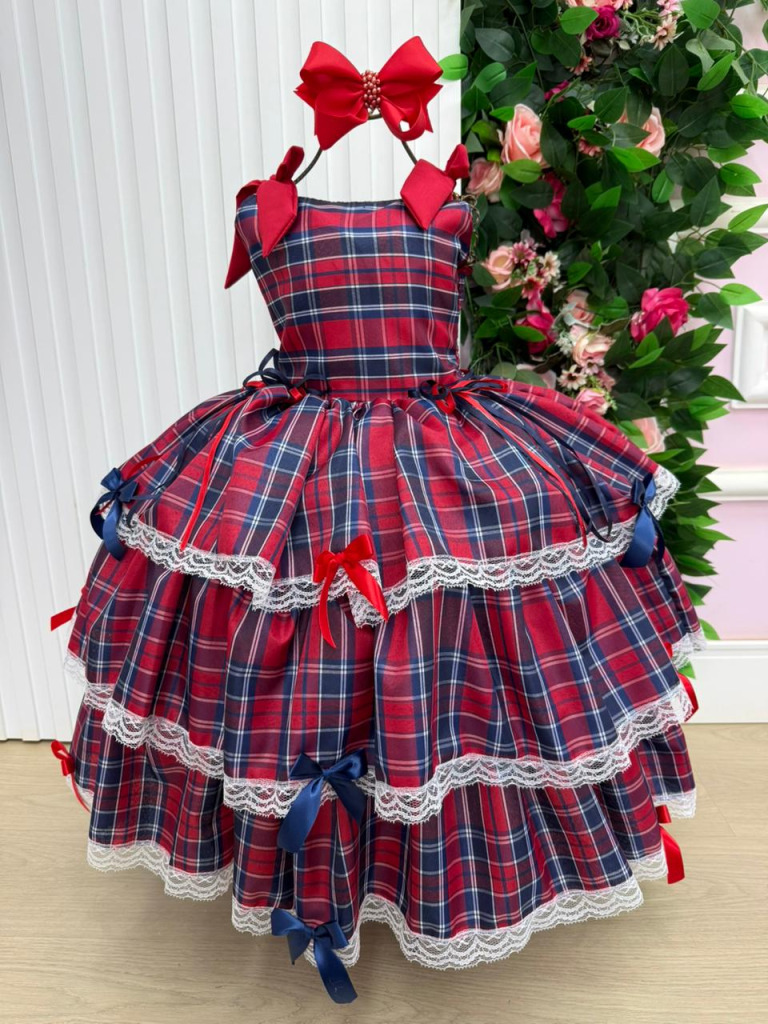 Vestido Marie Junino Luxo Xadrez Maria Clara