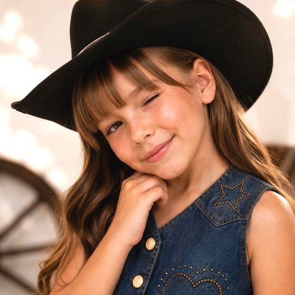 Conjunto Infantil Colete e Short Jeans C/ Cinto Boiadeira Country