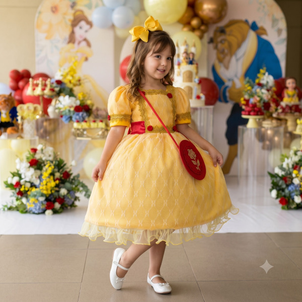 Fantasia Princesa Belli Doce Realeza Princesa Amarelo