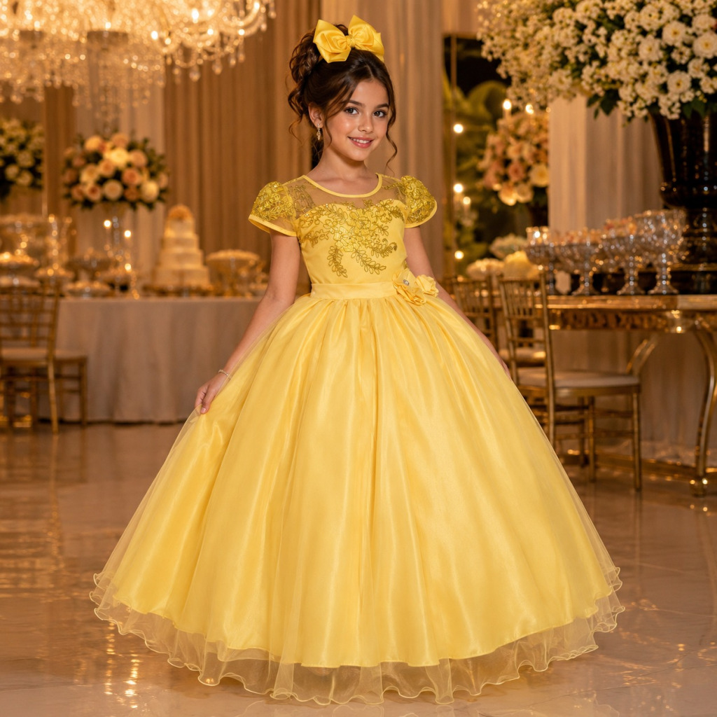 Vestido Mini Miss Longo Carol Amarelo