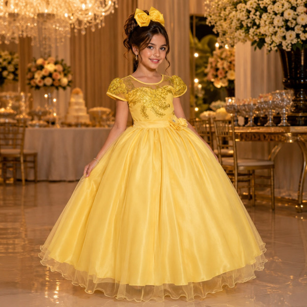 Vestido Mini Miss Longo Carol Amarelo