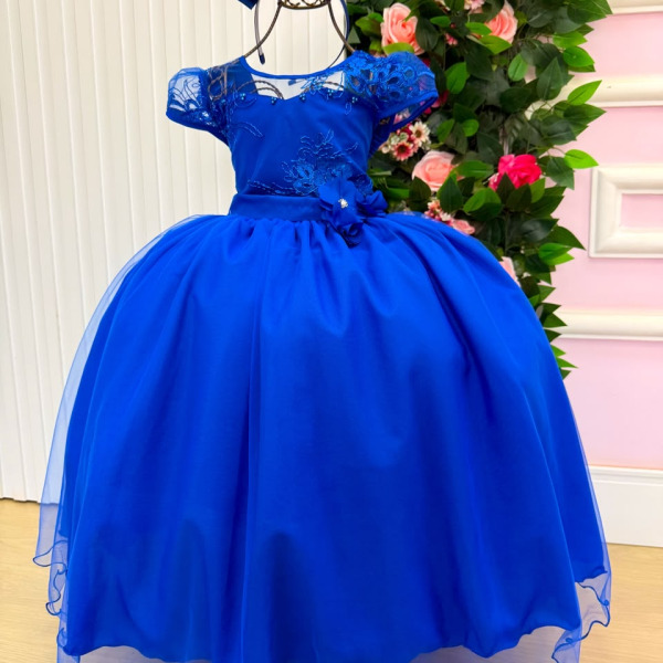 Vestido Mini Miss Longo Carol Azul Royal