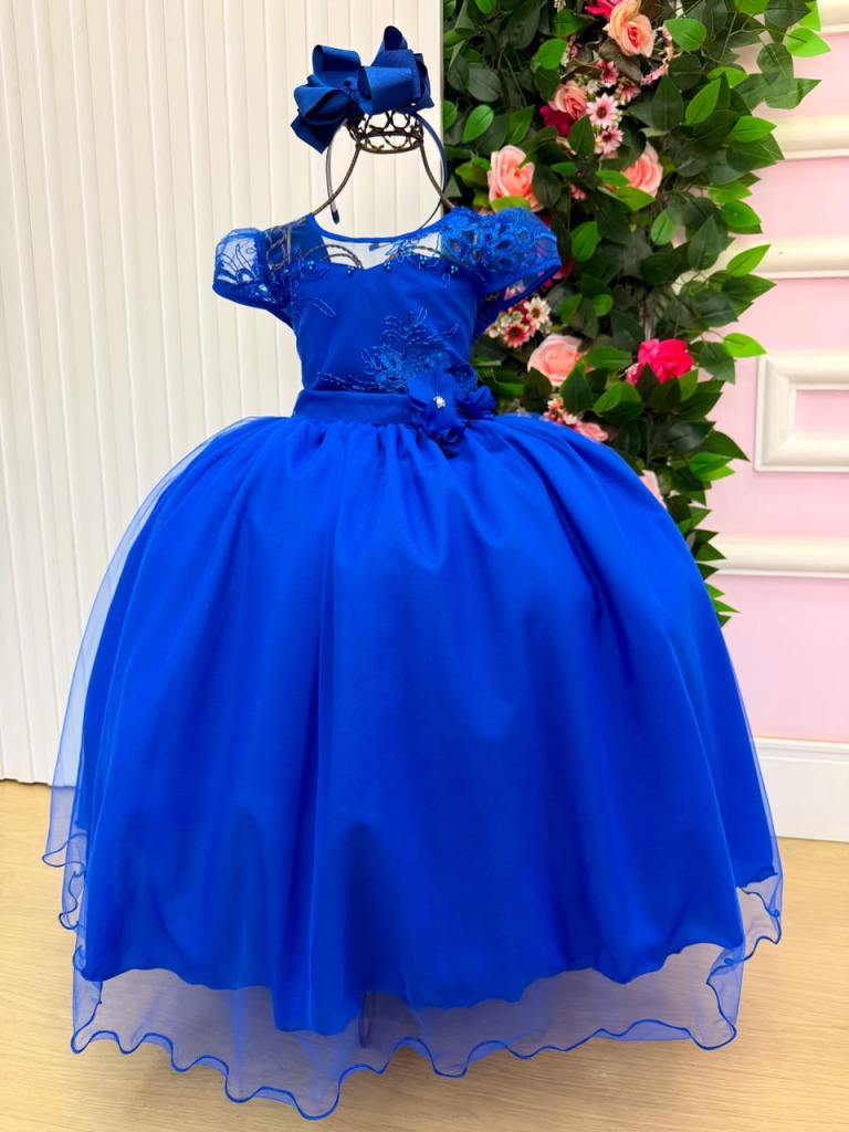 Vestido Mini Miss Longo Carol Azul Royal