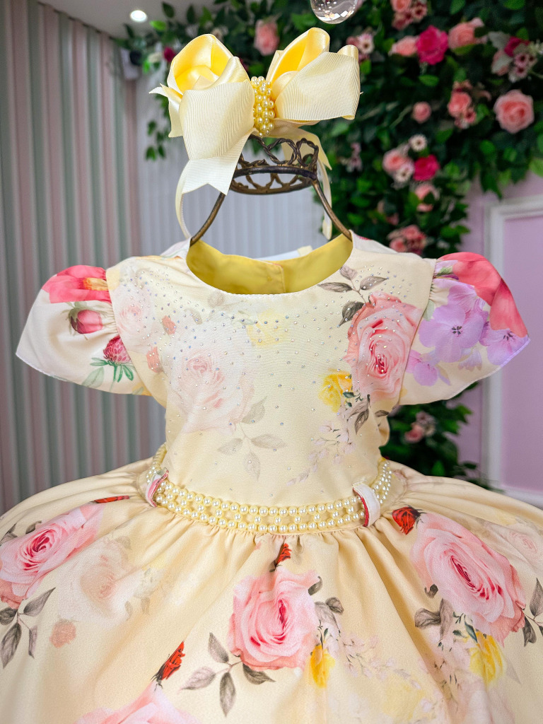 Vestido Menina Bonita Jardim Encantado Loise Amarelo