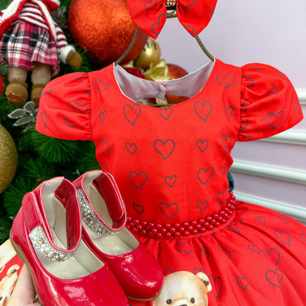 Vestido Mimadine Ursinho Menininha Vermelho Natal
