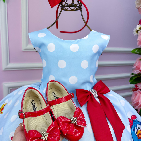 Vestido Tematicos Luxo Galinha Pintadinha Azul e Vermelho