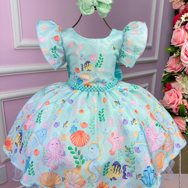 Vestido Tematicos Kids Fundo do Mar – Sereia Ariel Modelo 2 Tiffany