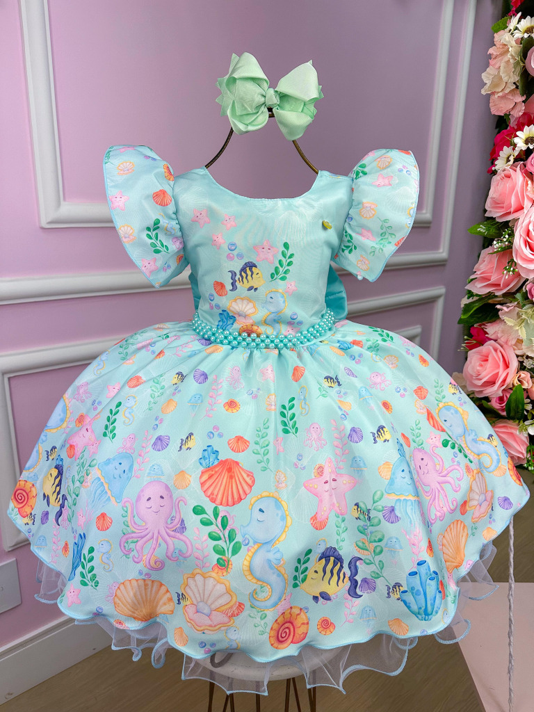 Vestido Tematicos Kids Fundo do Mar – Sereia Ariel Modelo 2 Tiffany