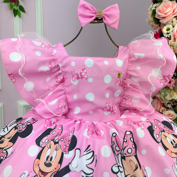 Vestido Temáticos Kids Minnie/Minie Rosa