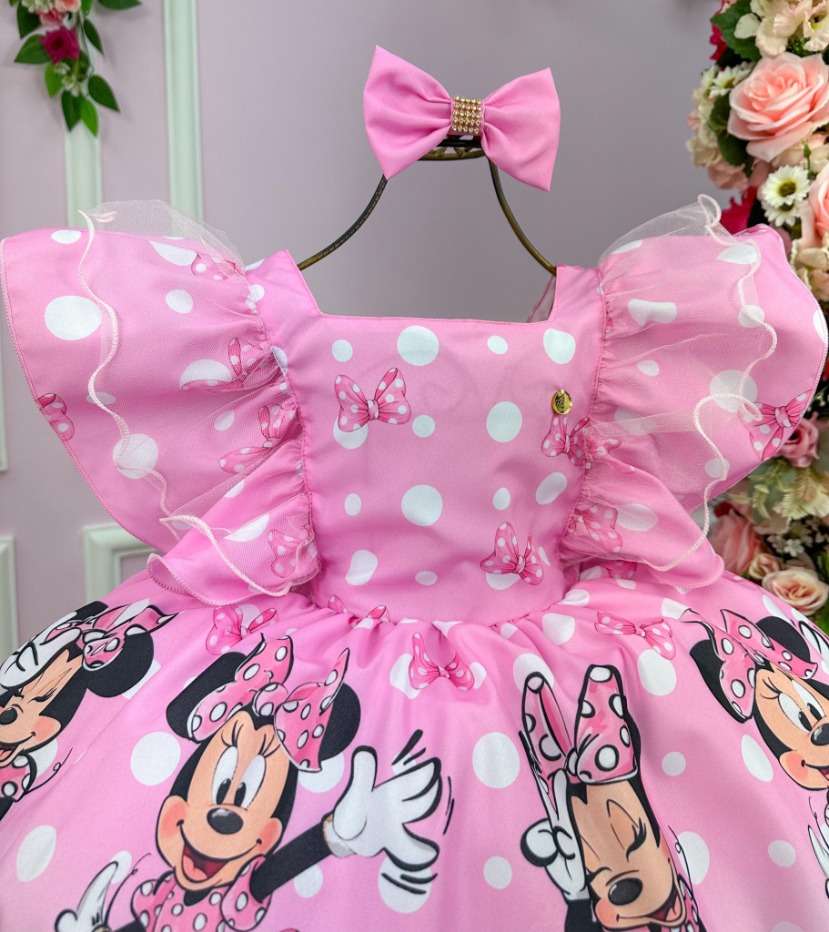 Vestido Temáticos Kids Minnie/Minie Rosa