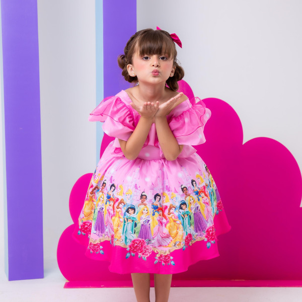 Vestido Temáticos Kids Princesas Disney Rosa
