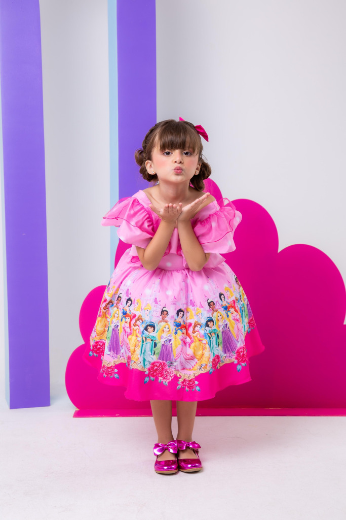 Vestido Temáticos Kids Princesas Disney Rosa
