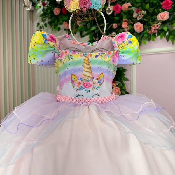 Vestido Mimadine Tematico Unicornio Safira Rosa Bebe