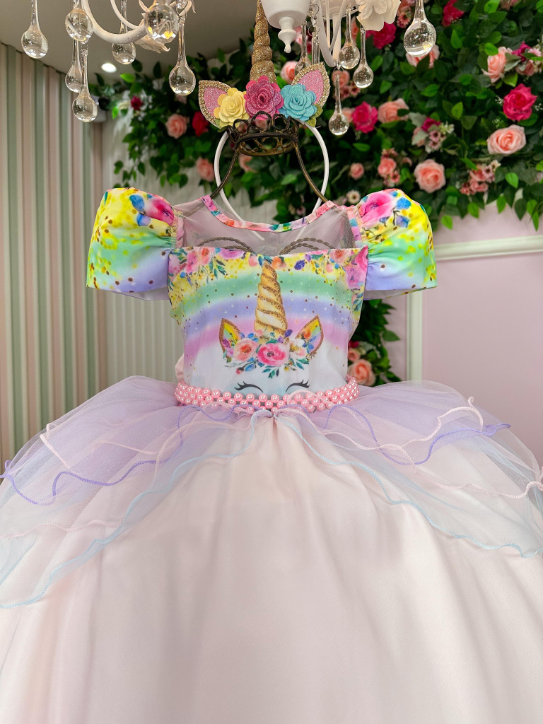 Vestido Mimadine Tematico Unicornio Safira Rosa Bebe