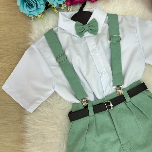 Conjunto Miss Cherry Gustavo Suspensorio Shorts Verde