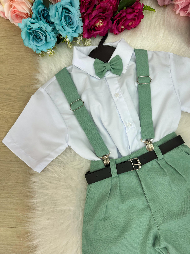Conjunto Miss Cherry Gustavo Suspensorio Shorts Verde