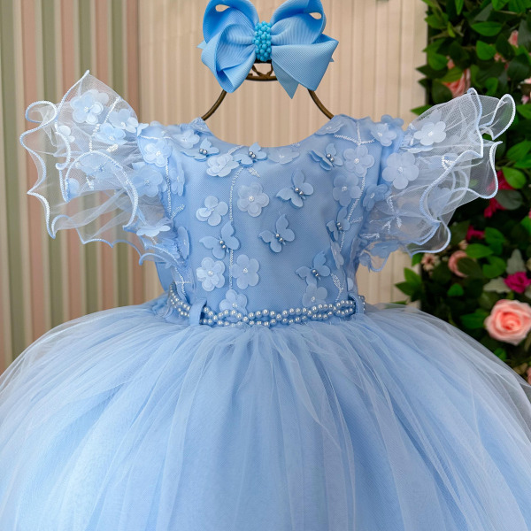 Vestido Menina Bonita Angelie Azul Bebe