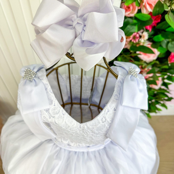 Vestido Marie Longo Branco Peito Rendado