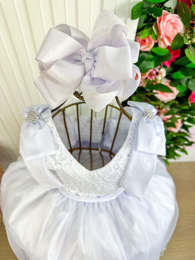 Vestido Marie Longo Branco Peito Rendado