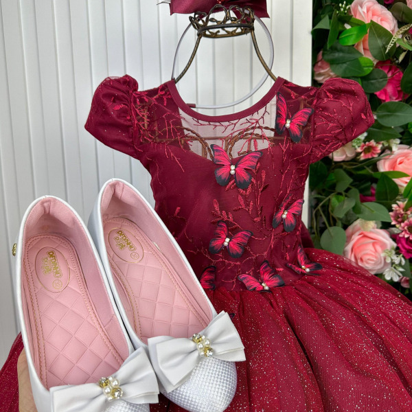 Vestido Vila Lele Longo Jardim Encantado Borboletas Marsala