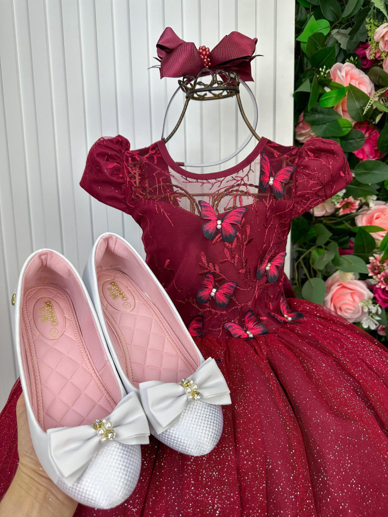 Vestido Vila Lele Longo Jardim Encantado Borboletas Marsala